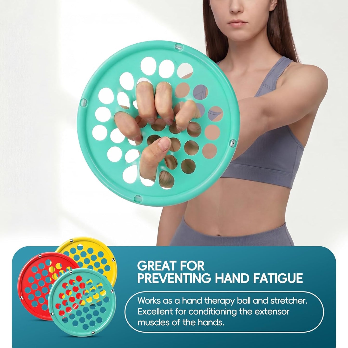 Finger Exerciser, Hand Exercise Webs for Physical Therapy, Hand Grip Strengthener, Grip Strength Trainer, Portable Size, Latex Free, 7" Diameter