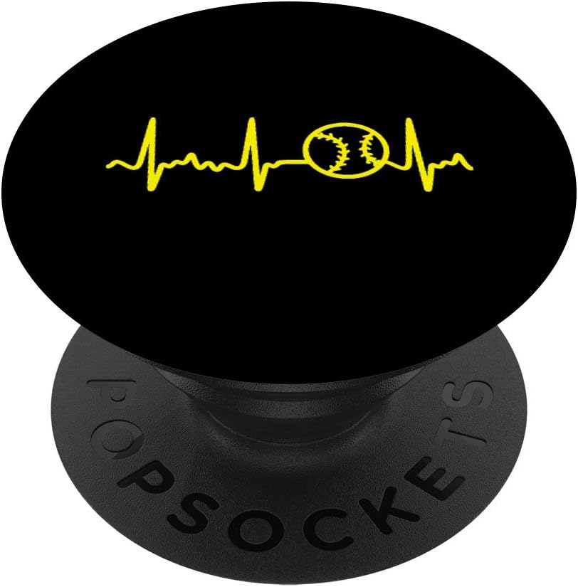 Yellow Heartbeat Softball PopSockets PopGrip: Swappable Grip for Phones & Tablets