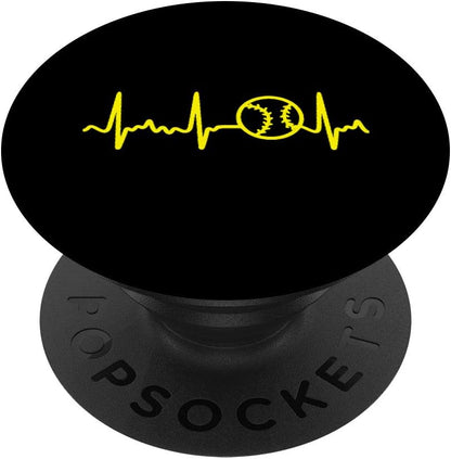 Yellow Heartbeat Softball PopSockets PopGrip: Swappable Grip for Phones & Tablets