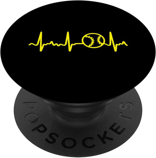Yellow Heartbeat Softball PopSockets PopGrip: Swappable Grip for Phones & Tablets