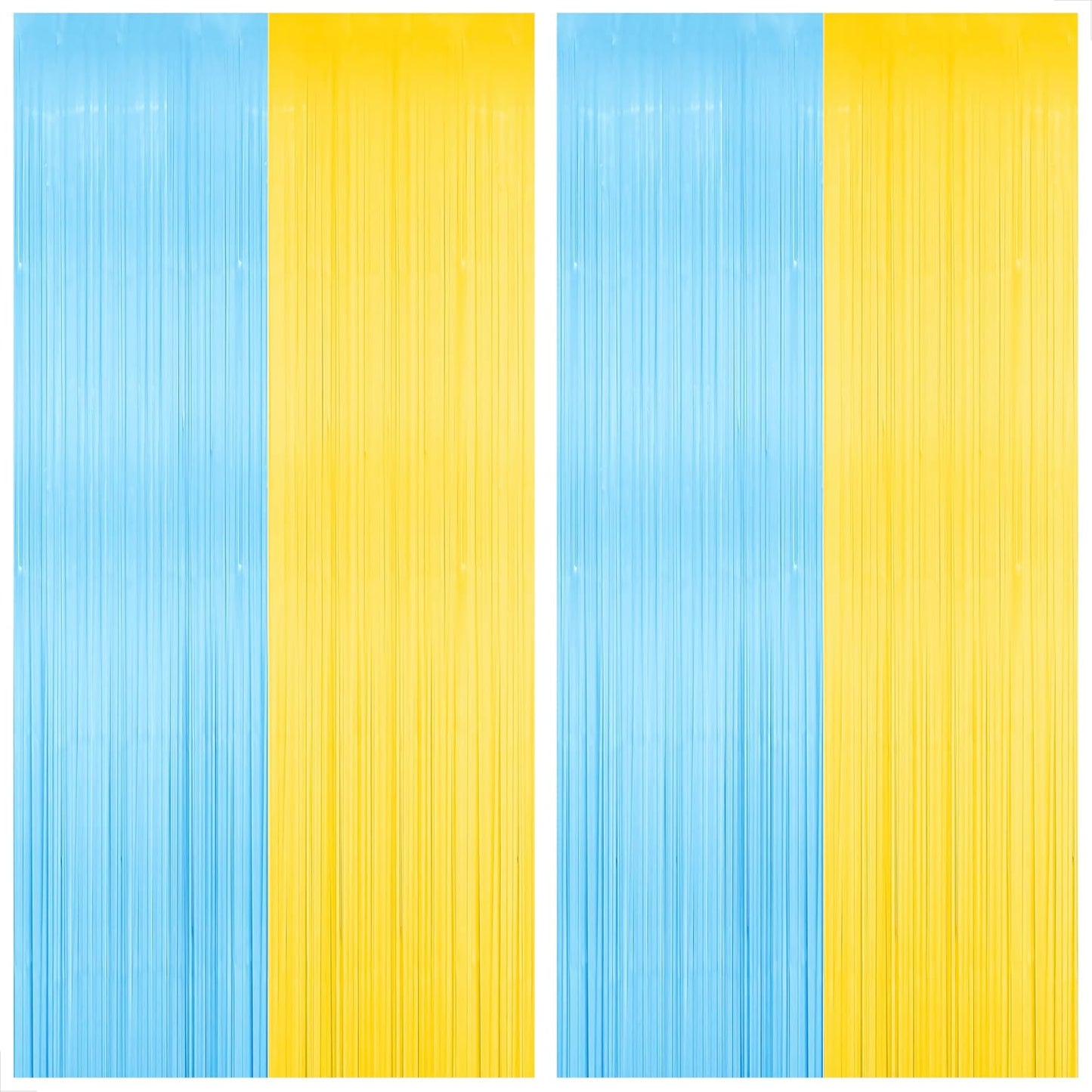 Light Blue and Yellow Fringe Backdrop - Feet, Pack of 2 | Blue and Yellow Birthday Decorations, Easter Backdrop Curtain | Sponge Party Decorations, Baby Shower Decorations for Home