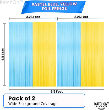 Light Blue and Yellow Fringe Backdrop - Feet, Pack of 2 | Blue and Yellow Birthday Decorations, Easter Backdrop Curtain | Sponge Party Decorations, Baby Shower Decorations for Home