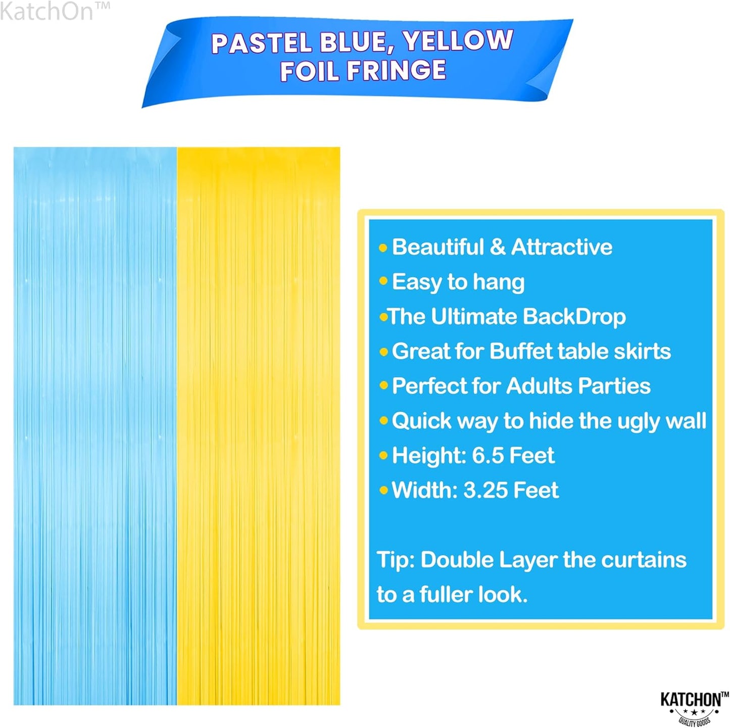Light Blue and Yellow Fringe Backdrop - Feet, Pack of 2 | Blue and Yellow Birthday Decorations, Easter Backdrop Curtain | Sponge Party Decorations, Baby Shower Decorations for Home