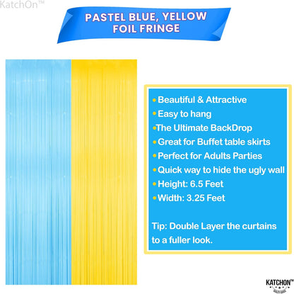 Light Blue and Yellow Fringe Backdrop - Feet, Pack of 2 | Blue and Yellow Birthday Decorations, Easter Backdrop Curtain | Sponge Party Decorations, Baby Shower Decorations for Home