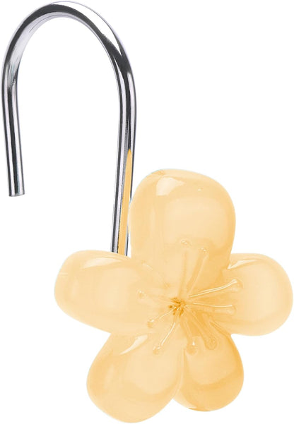 Cute Flower Shower Curtain Hooks, Glow in The Dark, Pretty Floral Themed Elegant Bathroom Decor, Yellow