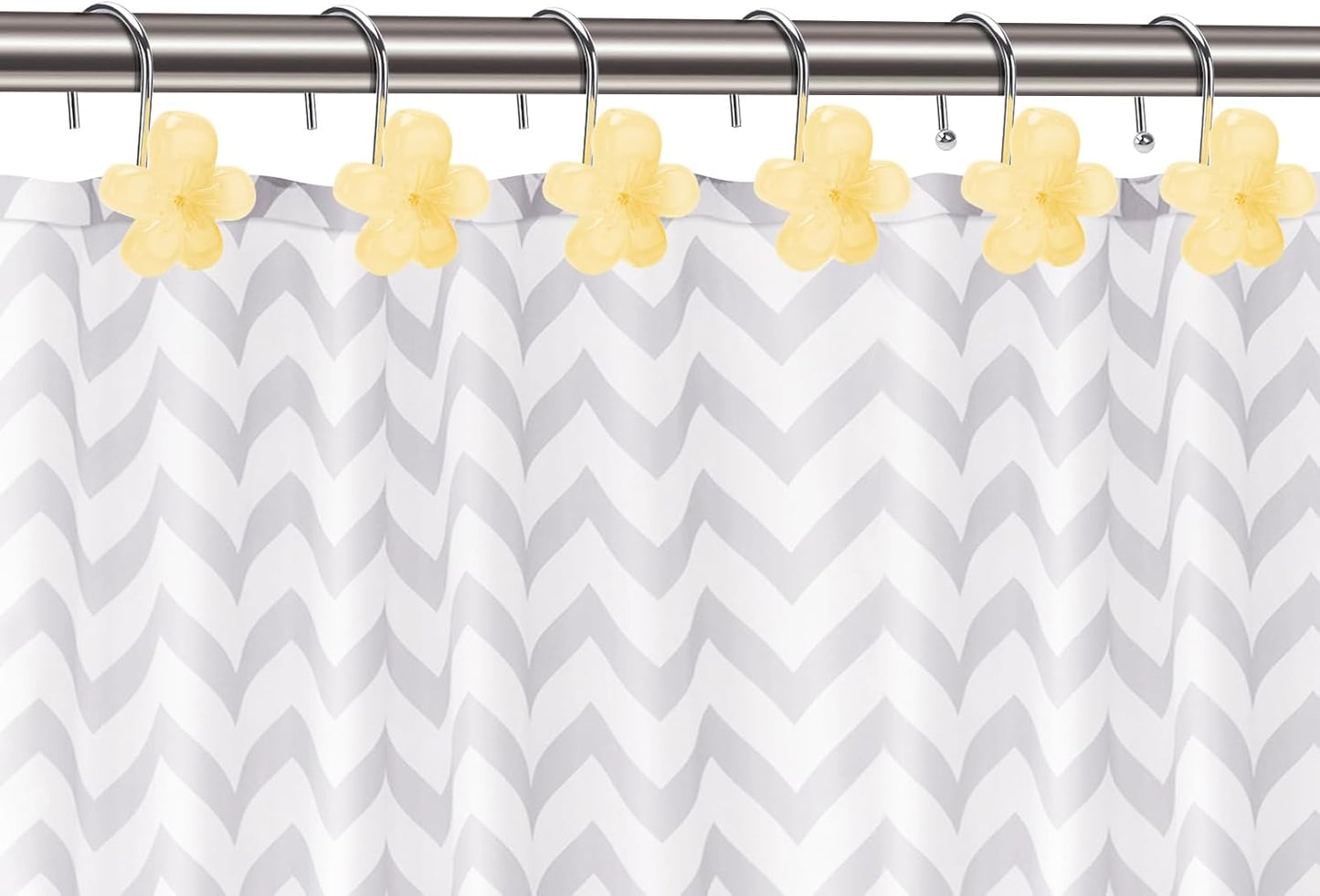 Cute Flower Shower Curtain Hooks, Glow in The Dark, Pretty Floral Themed Elegant Bathroom Decor, Yellow