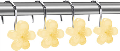 Cute Flower Shower Curtain Hooks, Glow in The Dark, Pretty Floral Themed Elegant Bathroom Decor, Yellow