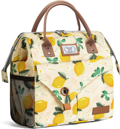 Lunch Bags for Women Insulated Thermal Lunch Tote Bag Durable Large Lunch Box Container Drinks Holder for Adults Work College Picnic Beach Park, Lemon