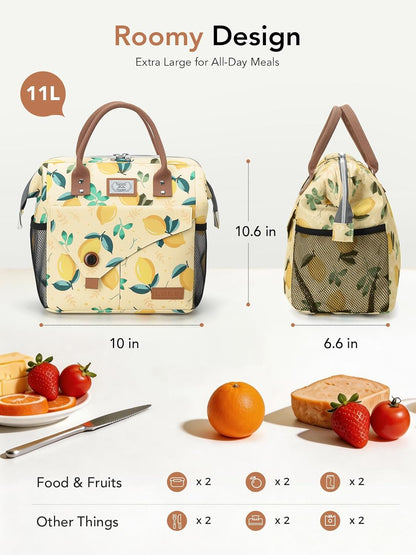 Lunch Bags for Women Insulated Thermal Lunch Tote Bag Durable Large Lunch Box Container Drinks Holder for Adults Work College Picnic Beach Park, Lemon