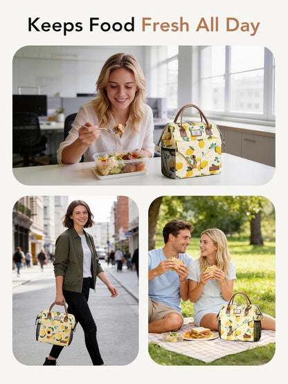 Lunch Bags for Women Insulated Thermal Lunch Tote Bag Durable Large Lunch Box Container Drinks Holder for Adults Work College Picnic Beach Park, Lemon