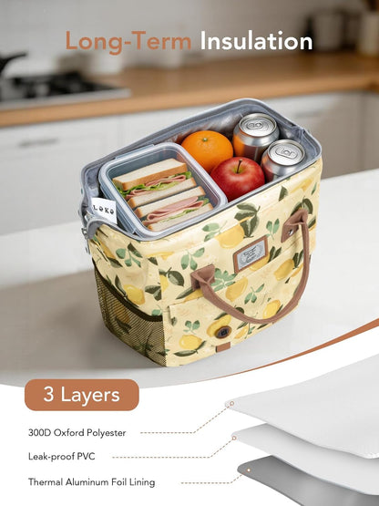 Lunch Bags for Women Insulated Thermal Lunch Tote Bag Durable Large Lunch Box Container Drinks Holder for Adults Work College Picnic Beach Park, Lemon