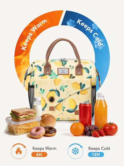 Lunch Bags for Women Insulated Thermal Lunch Tote Bag Durable Large Lunch Box Container Drinks Holder for Adults Work College Picnic Beach Park, Lemon