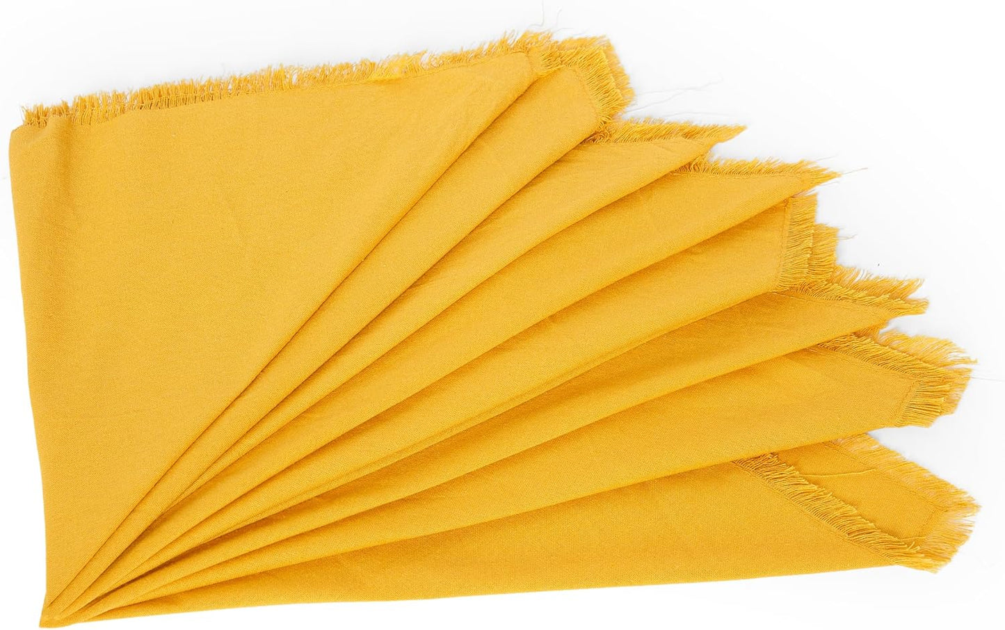 Cotton Napkins Set of 12, Beautiful Handmade Fringe Dinner Cloth Napkins, Washable and Reusable for Dining, Parties, Weddings, Holiday & Everyday Use - 18x18 Inch Mustard