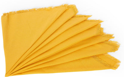 Cotton Napkins Set of 12, Beautiful Handmade Fringe Dinner Cloth Napkins, Washable and Reusable for Dining, Parties, Weddings, Holiday & Everyday Use - 18x18 Inch Mustard