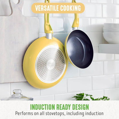 Essentials 8" Frying Pan Skillet, PFAS-Free Ceramic Nonstick, Induction Ready Cookware, Dishwasher Safe, Yellow
