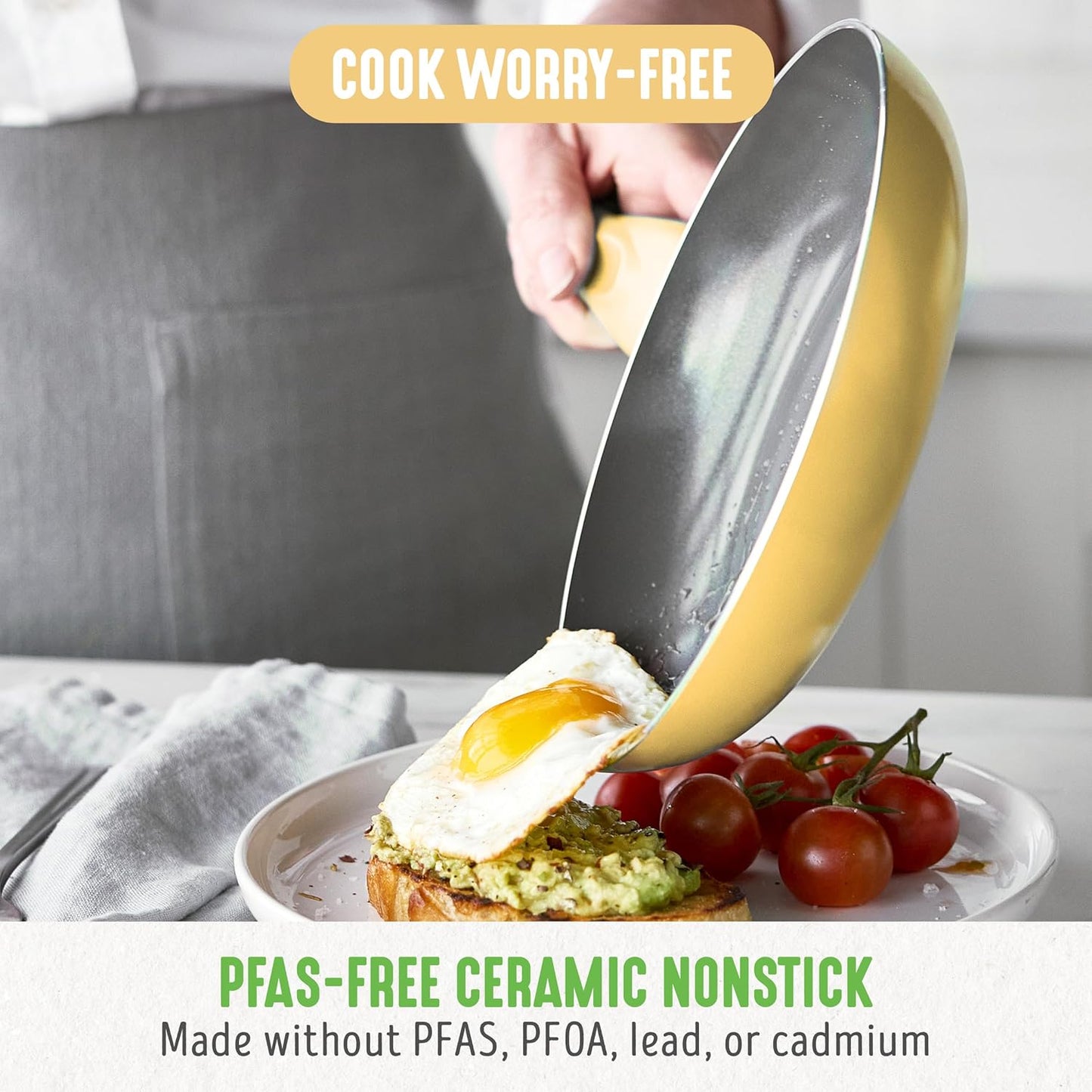 Essentials 8" Frying Pan Skillet, PFAS-Free Ceramic Nonstick, Induction Ready Cookware, Dishwasher Safe, Yellow