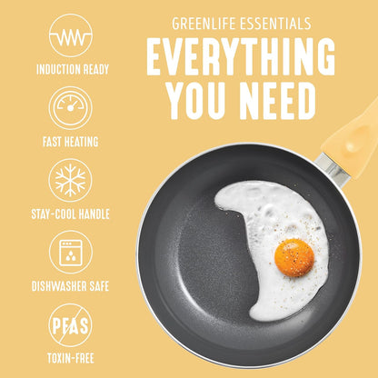 Essentials 8" Frying Pan Skillet, PFAS-Free Ceramic Nonstick, Induction Ready Cookware, Dishwasher Safe, Yellow