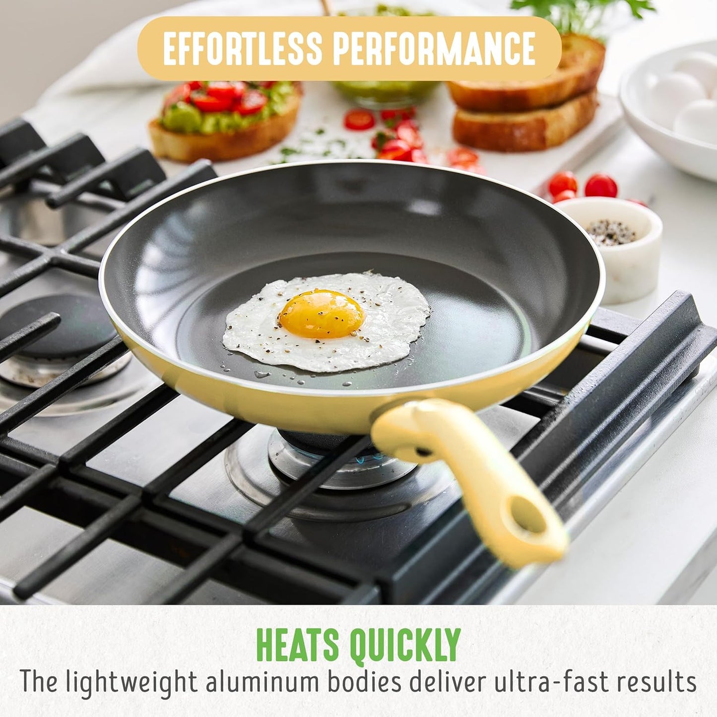 Essentials 8" Frying Pan Skillet, PFAS-Free Ceramic Nonstick, Induction Ready Cookware, Dishwasher Safe, Yellow
