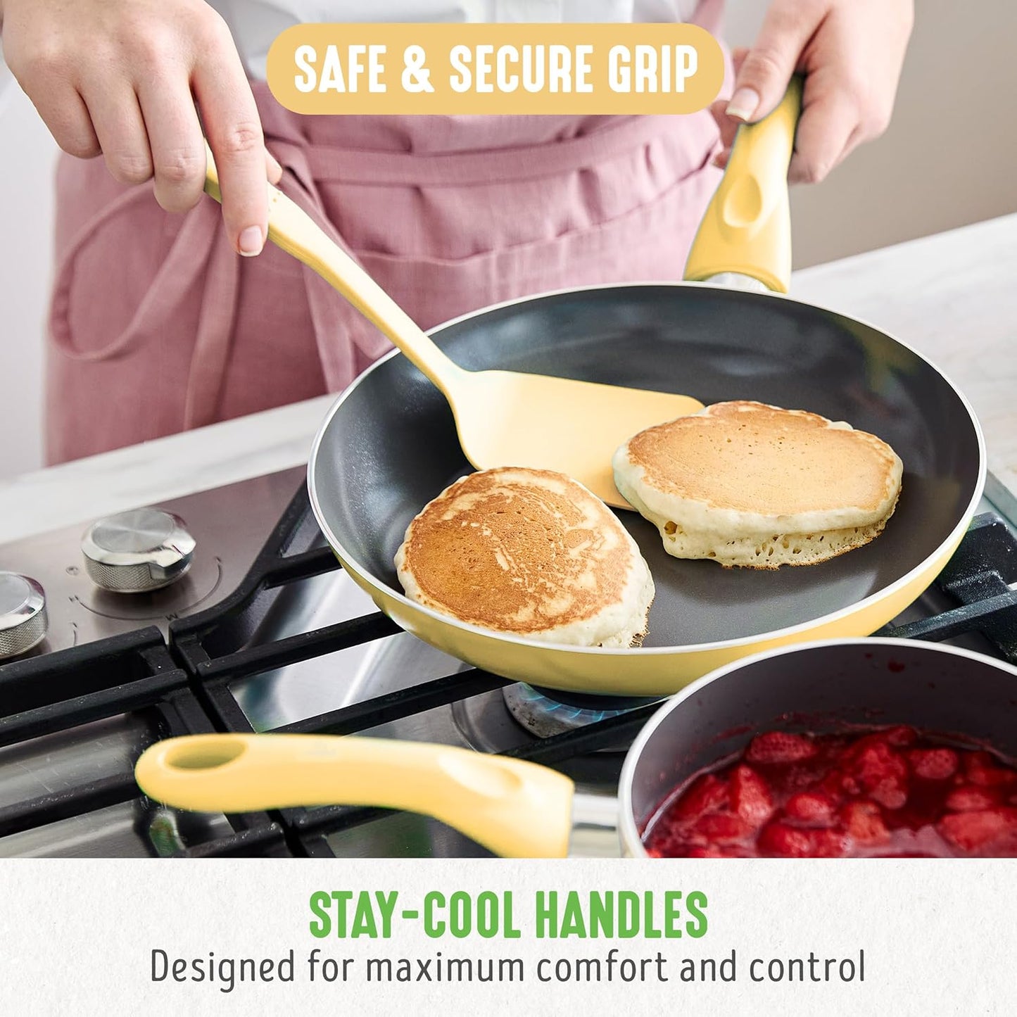Essentials 8" Frying Pan Skillet, PFAS-Free Ceramic Nonstick, Induction Ready Cookware, Dishwasher Safe, Yellow