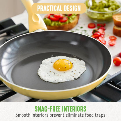 Essentials 8" Frying Pan Skillet, PFAS-Free Ceramic Nonstick, Induction Ready Cookware, Dishwasher Safe, Yellow