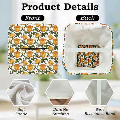 2pc Yellow Fabric Tissue Box Cover Square, Floral Print Cotton Tissue Box Holder Decorative, Farmhouse Napkin Holder for Home Bedroom Living Room Bathroom Countertop Car Office Kitchen