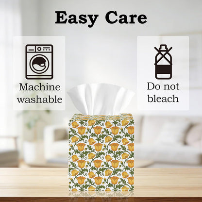 2pc Yellow Fabric Tissue Box Cover Square, Floral Print Cotton Tissue Box Holder Decorative, Farmhouse Napkin Holder for Home Bedroom Living Room Bathroom Countertop Car Office Kitchen