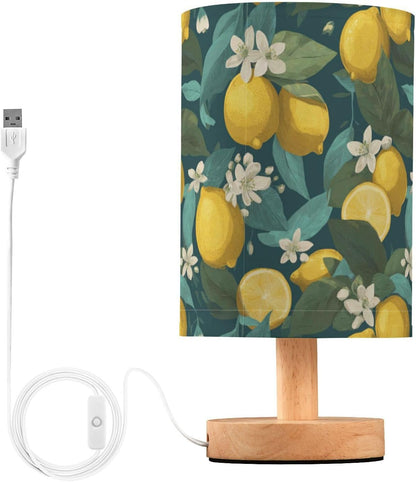 Bedside Table Lamp Lemon Yellow Citrus Fruits (96) Kids Nightstand Lamp Night Light Fabric Shade for Bedroom Living Room Home Office