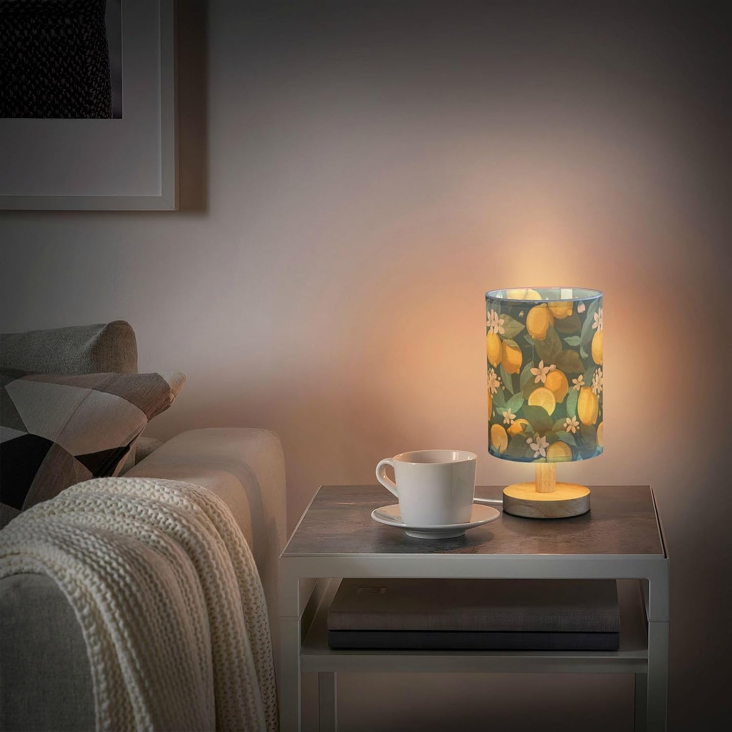 Bedside Table Lamp Lemon Yellow Citrus Fruits (96) Kids Nightstand Lamp Night Light Fabric Shade for Bedroom Living Room Home Office