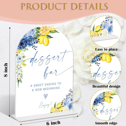 Blue Floral Lemon Dessert Bar Sign, Something Blue Wedding Signage for Reception, Arch Acrylic Sign, Bridal Shower Table Decor, Engagement Party Decorations, Wedding Must Haves for Reception, 29