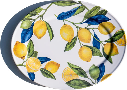 Lemon Orchard 16.9" x 13" Oval Melamine Serving Platter, Durable Indoor/Outdoor, Shatter-Resistant, Dishwasher Safe Serveware for Appetizers, Cheese, Snacks & Desserts, Yellow
