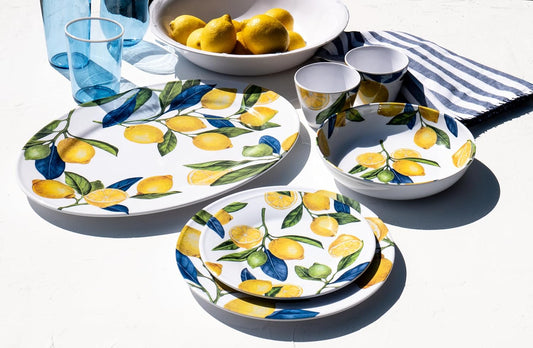 Lemon Orchard 16.9" x 13" Oval Melamine Serving Platter, Durable Indoor/Outdoor, Shatter-Resistant, Dishwasher Safe Serveware for Appetizers, Cheese, Snacks & Desserts, Yellow