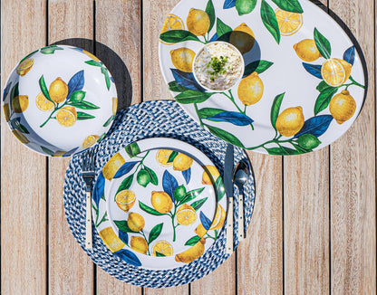 Lemon Orchard 16.9" x 13" Oval Melamine Serving Platter, Durable Indoor/Outdoor, Shatter-Resistant, Dishwasher Safe Serveware for Appetizers, Cheese, Snacks & Desserts, Yellow