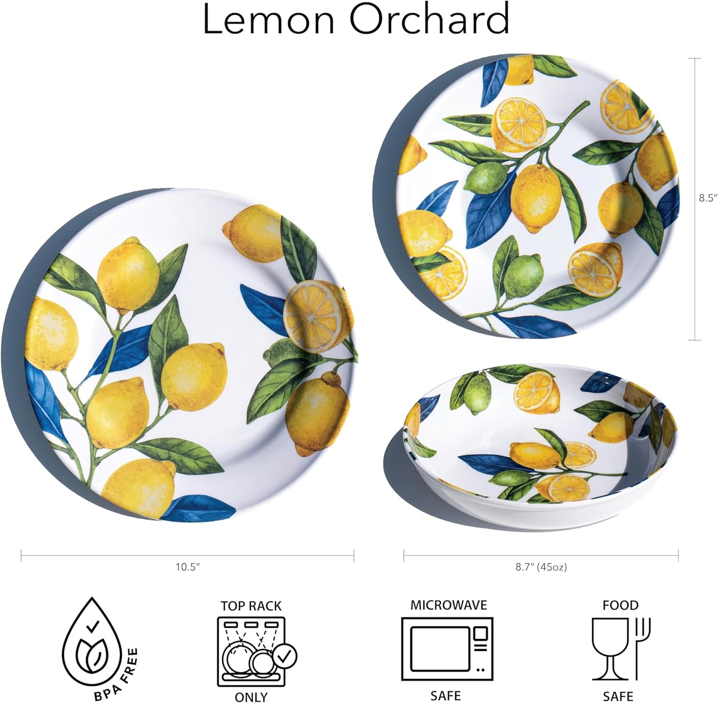 Lemon Orchard 16.9" x 13" Oval Melamine Serving Platter, Durable Indoor/Outdoor, Shatter-Resistant, Dishwasher Safe Serveware for Appetizers, Cheese, Snacks & Desserts, Yellow