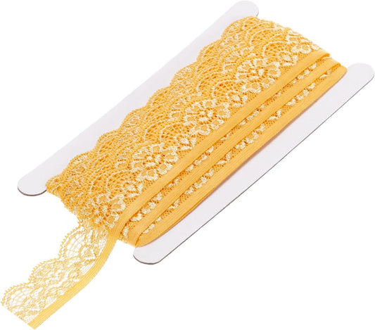 Lace Trim Vintage Crochet 0.98" x 10yards Yellow Stretch Lace Ribbon for DIY Scrapbooking Clothes Fabric Wedding Decoration Gift Wrap
