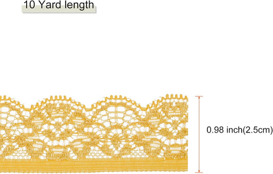 Lace Trim Vintage Crochet 0.98" x 10yards Yellow Stretch Lace Ribbon for DIY Scrapbooking Clothes Fabric Wedding Decoration Gift Wrap
