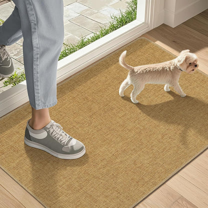 Ultra Thin Indoor Door Mat 17"x29", Low-Profile Door Mat Indoor Entrance, Non Slip Rubber Backing Inside Doormat Washable Welcome Front Entryway Dirt Trapper Entry Mat, Yellow Brown