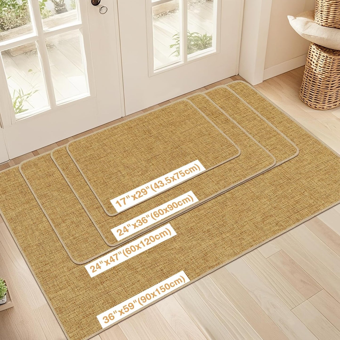 Ultra Thin Indoor Door Mat 17"x29", Low-Profile Door Mat Indoor Entrance, Non Slip Rubber Backing Inside Doormat Washable Welcome Front Entryway Dirt Trapper Entry Mat, Yellow Brown