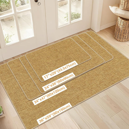 Ultra Thin Indoor Door Mat 17"x29", Low-Profile Door Mat Indoor Entrance, Non Slip Rubber Backing Inside Doormat Washable Welcome Front Entryway Dirt Trapper Entry Mat, Yellow Brown