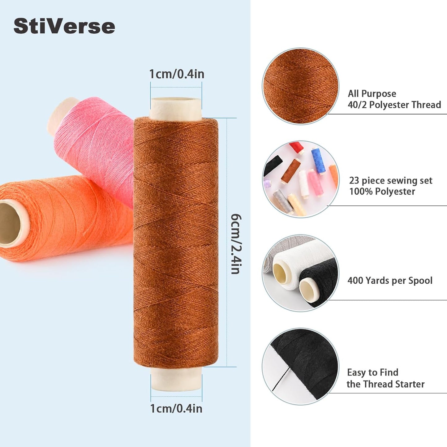 12 Color Sewing Thread Kit, All Purpose Thread Polyester, 400 Yards Each Spool with Sewing Needle & Threader, Needle and Polyester Threads Small kit Applicable to DIY and Home Hand Stitching.