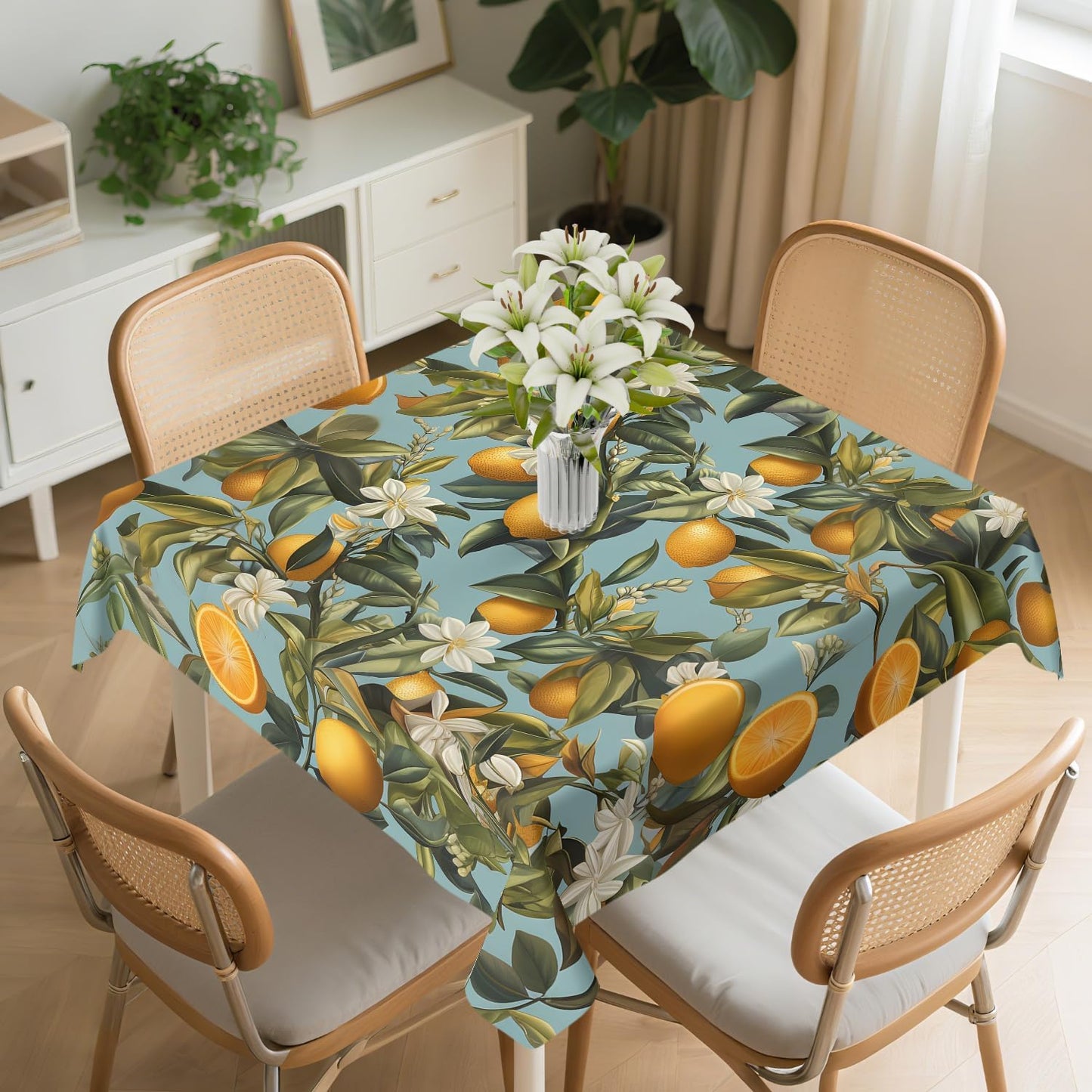Square Tablecloth 54x54In Floral Table Cover 60x60In Washable Table Cover for Party Restaurant, Picnic, Indoor and Outdoor Dining, 60x60In, Lemon
