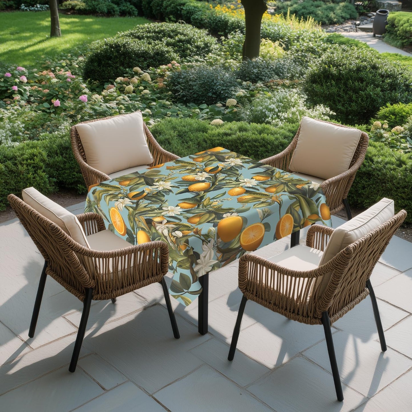 Square Tablecloth 54x54In Floral Table Cover 60x60In Washable Table Cover for Party Restaurant, Picnic, Indoor and Outdoor Dining, 60x60In, Lemon