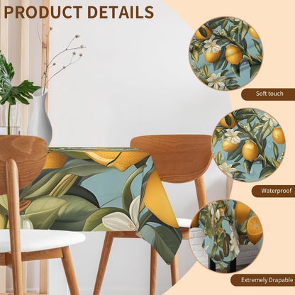 Square Tablecloth 54x54In Floral Table Cover 60x60In Washable Table Cover for Party Restaurant, Picnic, Indoor and Outdoor Dining, 60x60In, Lemon