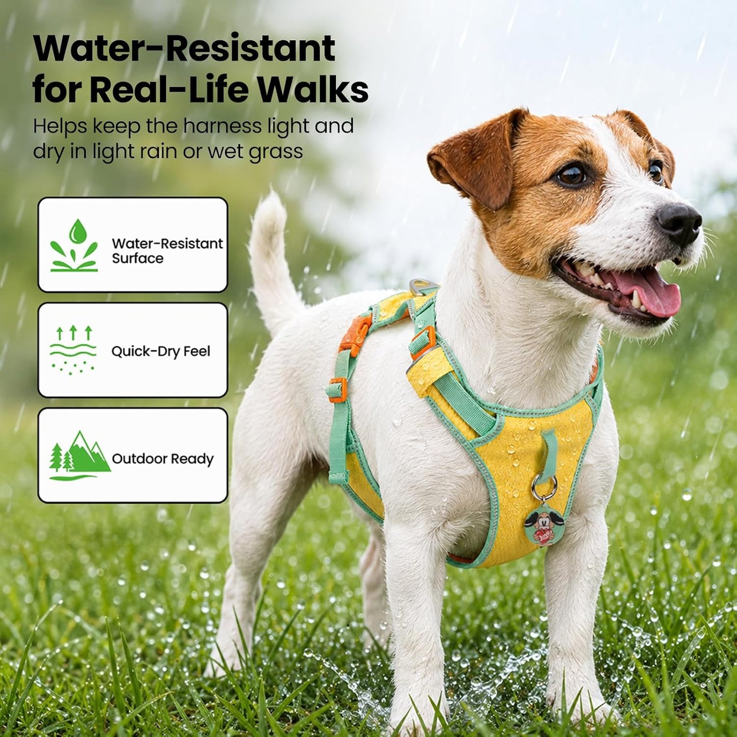 Escape-Proof No Pull Dog Harness for Small Dogs & Puppies, Lightweight Adjustable Vest with Front & Back Clip, Pocket & Reflective Soft Fabric for Safe Walking & Running with ID Tag, Yellow