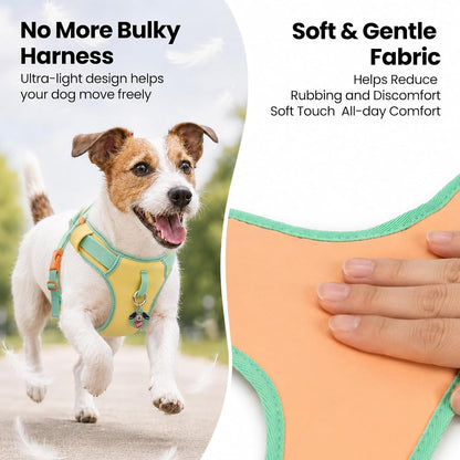 Escape-Proof No Pull Dog Harness for Small Dogs & Puppies, Lightweight Adjustable Vest with Front & Back Clip, Pocket & Reflective Soft Fabric for Safe Walking & Running with ID Tag, Yellow