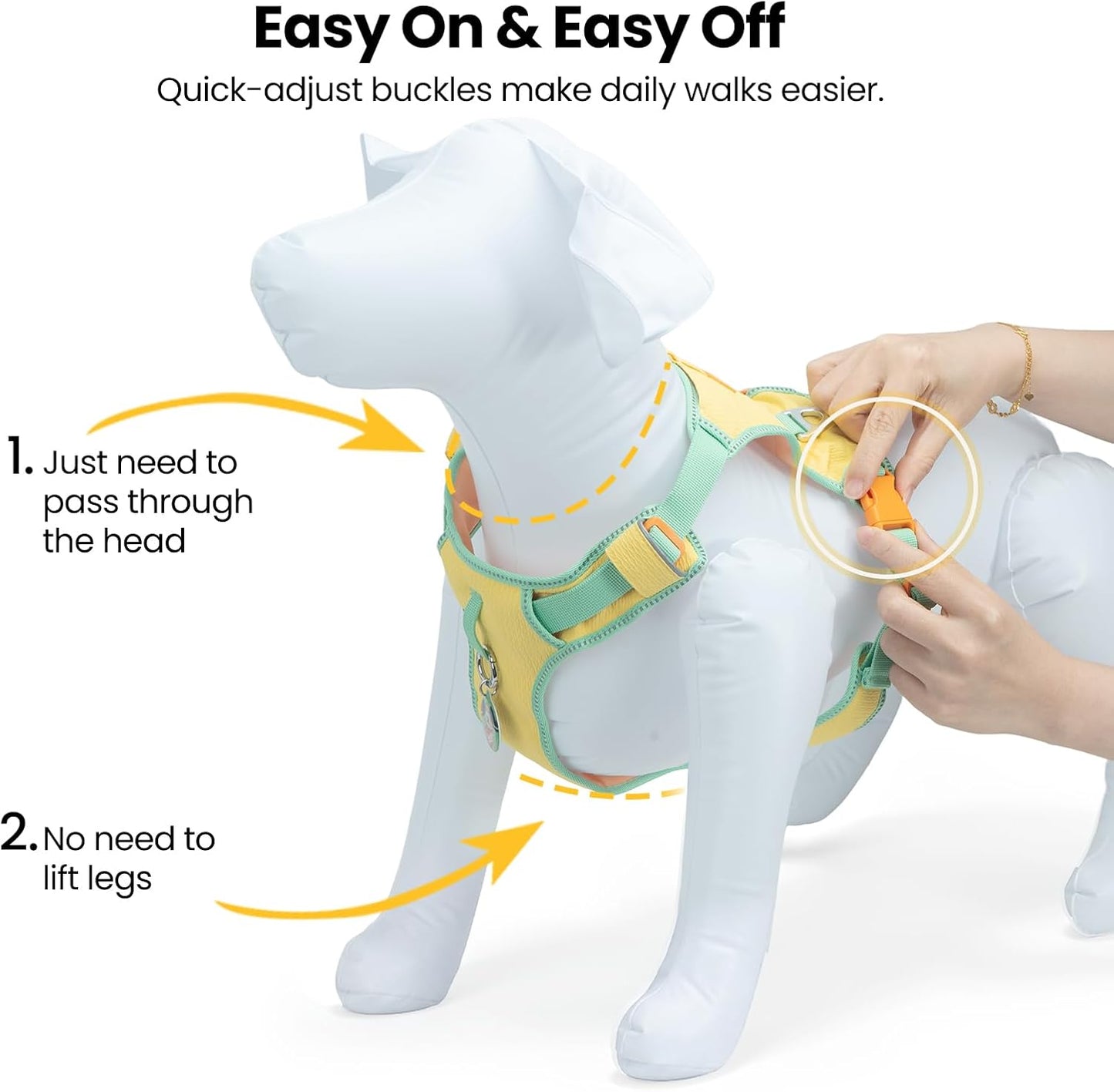 Escape-Proof No Pull Dog Harness for Small Dogs & Puppies, Lightweight Adjustable Vest with Front & Back Clip, Pocket & Reflective Soft Fabric for Safe Walking & Running with ID Tag, Yellow