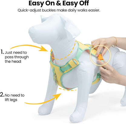 Escape-Proof No Pull Dog Harness for Small Dogs & Puppies, Lightweight Adjustable Vest with Front & Back Clip, Pocket & Reflective Soft Fabric for Safe Walking & Running with ID Tag, Yellow