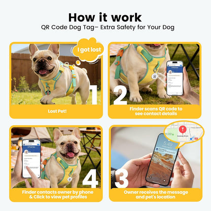 Escape-Proof No Pull Dog Harness for Small Dogs & Puppies, Lightweight Adjustable Vest with Front & Back Clip, Pocket & Reflective Soft Fabric for Safe Walking & Running with ID Tag, Yellow