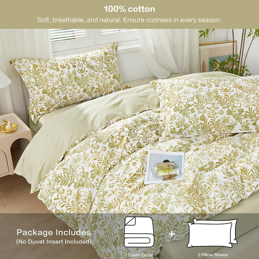 Full Size Yellow Leaves Pattern Duvet Cover Set 3pcs 100% Cotton Soft Leaf Bedding Comforter Cover Set 1 Duvet Cover 2 Pillow Shams, Comforter Not Included