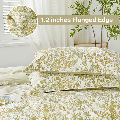Full Size Yellow Leaves Pattern Duvet Cover Set 3pcs 100% Cotton Soft Leaf Bedding Comforter Cover Set 1 Duvet Cover 2 Pillow Shams, Comforter Not Included