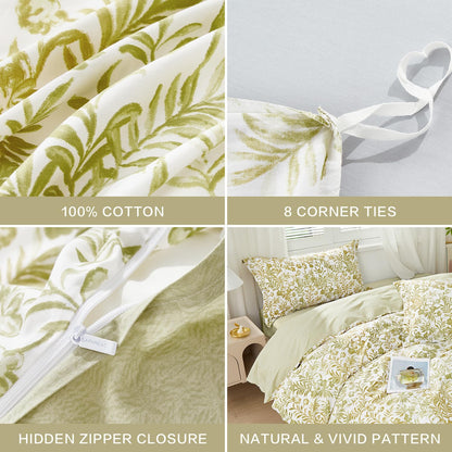 Full Size Yellow Leaves Pattern Duvet Cover Set 3pcs 100% Cotton Soft Leaf Bedding Comforter Cover Set 1 Duvet Cover 2 Pillow Shams, Comforter Not Included